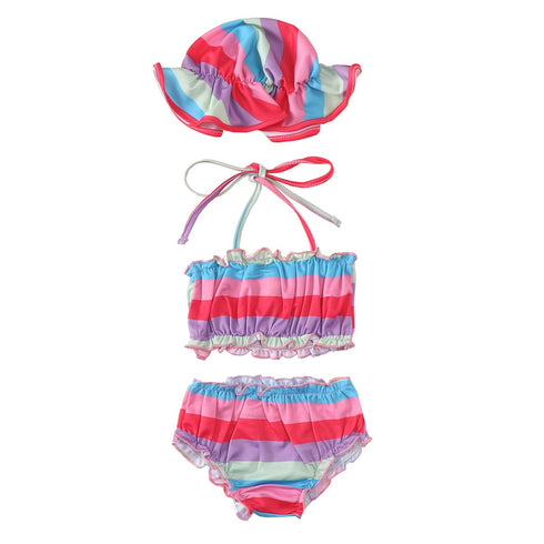 Summer Girl's Rainbow Print Swimsuit Set of Three